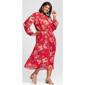 Ava & Viv Pleated Red Floral Summer Maxi Dress